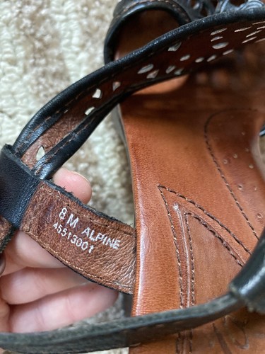 Naya Alpine Black Leather Ankle Strap Slingback Sandals Size 8 Bamboo Block Heel - Picture 7 of 12