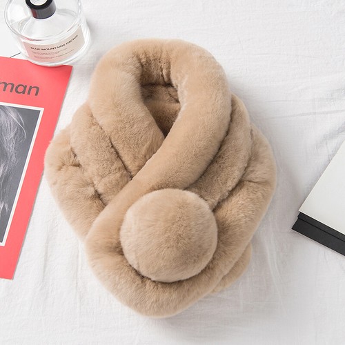 Womens Real Rabbit Fur Scarf Shawl Collar Wrap Stole Neck Warmer With Fur Ball - Picture 18 of 24