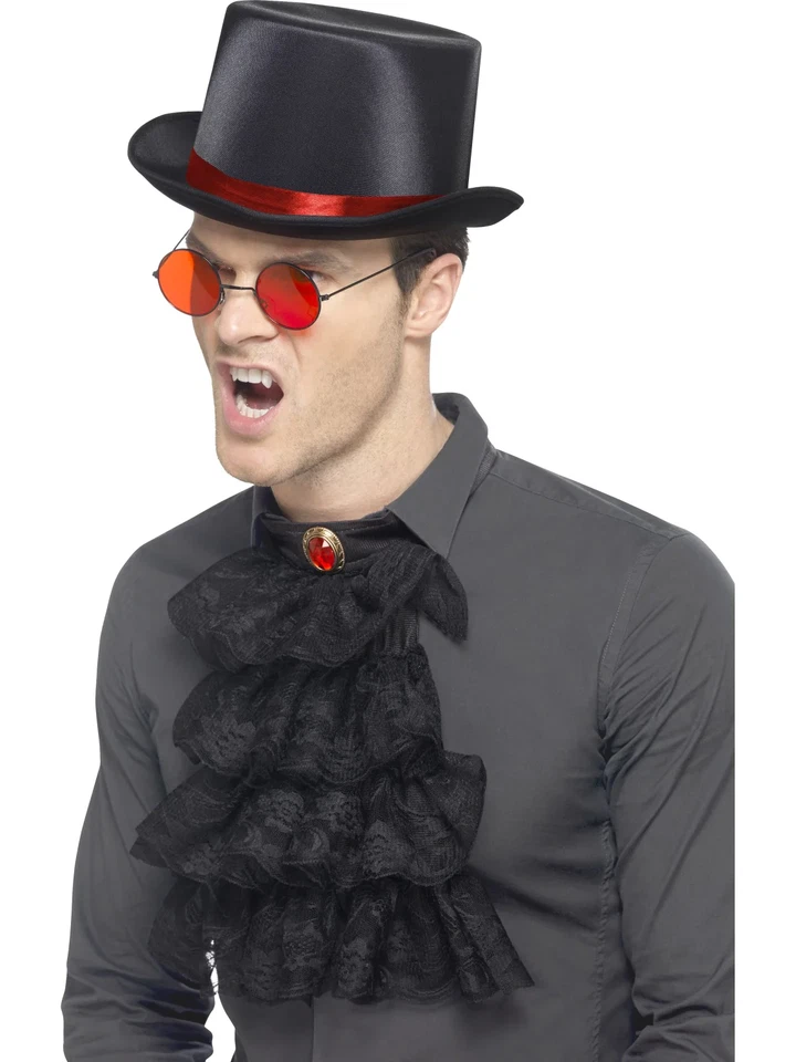 Gothic Set Roter Schwarzer Zylinder Brille Hals Rüsche Herren Kostüm Zubehör - Bild 1 von 1