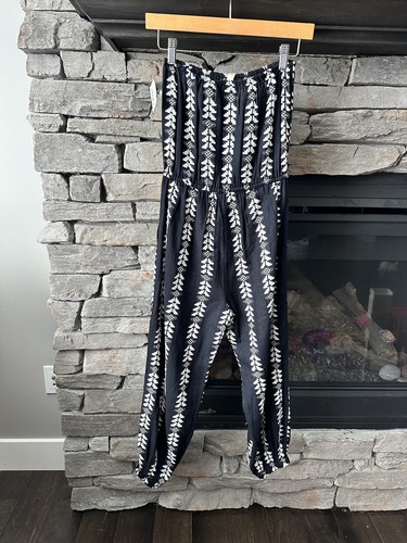 NWT Elan Aztec Black White Sz Small Strapless Cropped Pant Jumpsuit Romper - Picture 7 of 11
