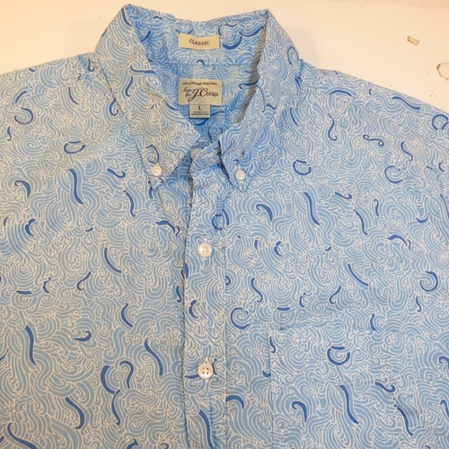J.CREW JCREW OCEAN WAVES PAISLEY PRINT BUTTON FRONT DRESS SHIRT Mens L Blue