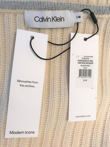 CALVIN KLEIN Wool-Blend Ribbed Roll Neck Jumper, Cream - SMALL/ MEDIUM RRP£200 - Picture 11 of 12