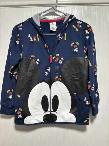 Mickey Mouse Jacket Size 7/8 Disney Blue Long Sleeve Fleece Zip-Up Hoodie