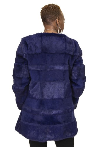 SALE Diana Rosh Midnight Blue Rex Rabbit 30" Coat - size 10 - Picture 2 of 2
