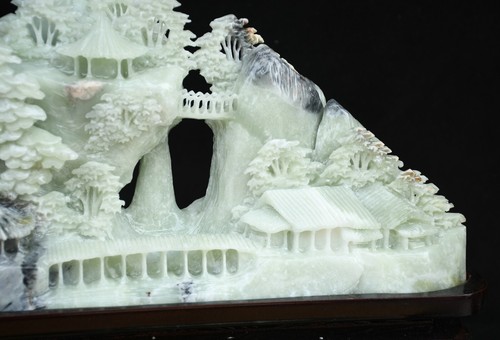 15.6" China Naturally Xiu Jade Craving Fengshui Landscape Pavilion Tree Statue - Picture 8 of 14