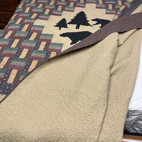 Super King 118x102 QUILT Appalachian Bear LODGE CABIN MOUNTAINS LAKE RETREAT BED - Picture 3 of 7