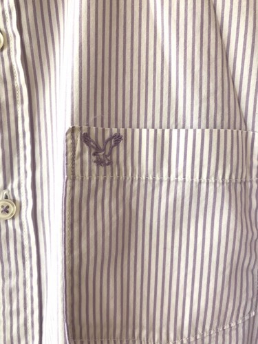 American Eagle Vintage Fit Button Down Shirt Mens L White Purple Stripe - Bild 4 von 7