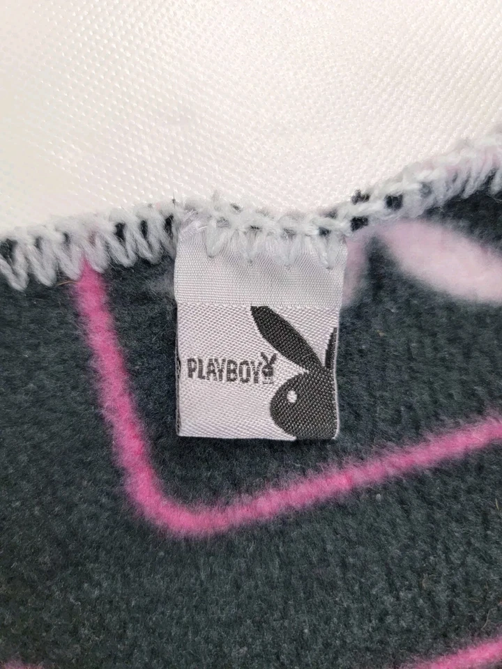 Playboy Classic Rabbit Heads Black White & Pink Plush Fleece Blanket 50" X 60" - Image 4 of 4