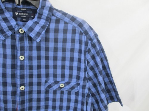 Cremieux Mens Shirt Large Blue Plaid Short Sleeve Pocket Slim Fit Button Cotton - Picture 3 of 10