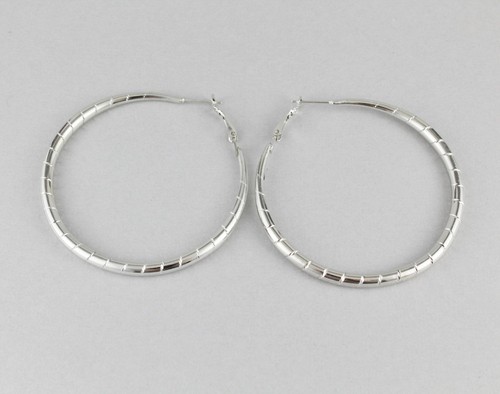Silver Big hoop earrings hoops hollow lever back post large wide 2 3/8" wide - Picture 6 of 8