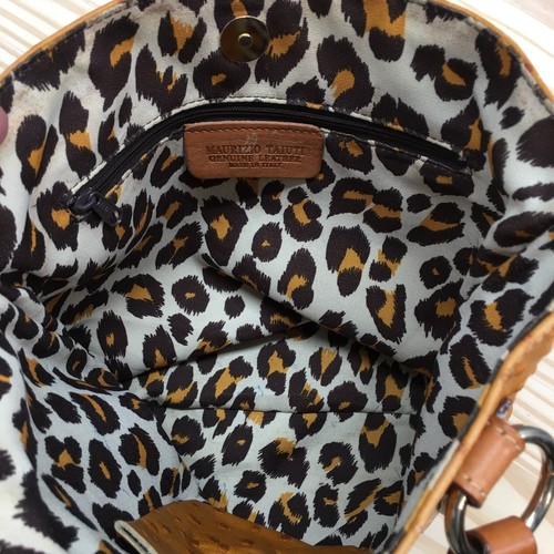 Maurizio Taiuti Italy Brown Ostrich Style Genuine Leather Mini Tote Shoulder Bag - Picture 15 of 18