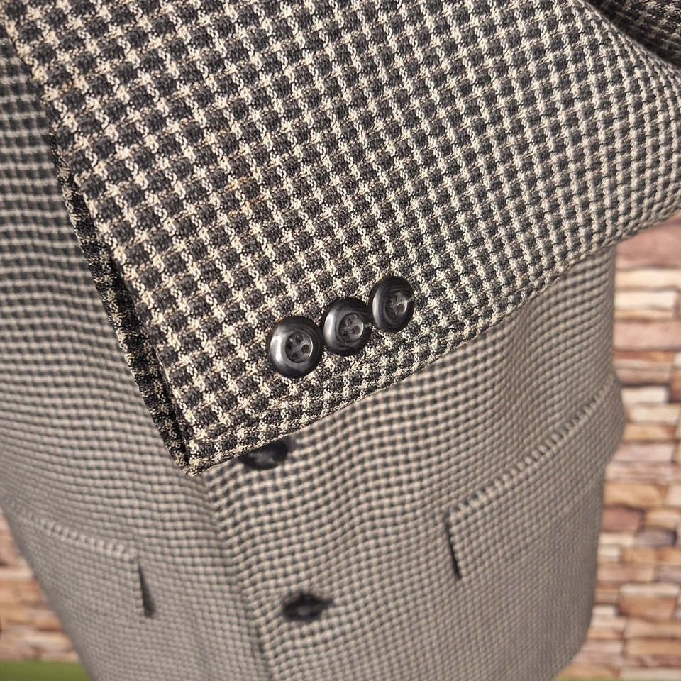 John Henry Sport coat Blazer Mens 40R Black White Grid Check 3 Button Ventless - Image 4 of 4