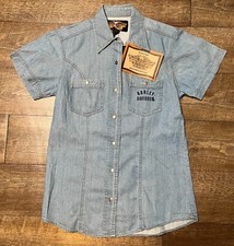 HARLEY DAVIDSON Women s Genuine Denim Snap Up Short Sleeve Shirt Top NWT s/XS
