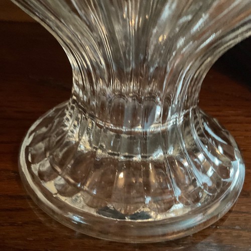 Vintage SOCKEL KOMPOTT VASE FEUERSTEIN Kristall 5,5" SCHLEIFENMUSTER geraffter Rand Borte SELTEN - Bild 2 von 6