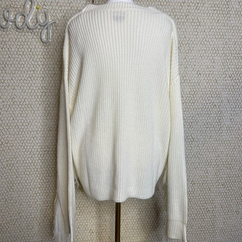 NWOT Arula Plus Size White Crew Neck Frayed Tassle Sleeves Knit Sweater Size 3XL - Bild 5 von 7