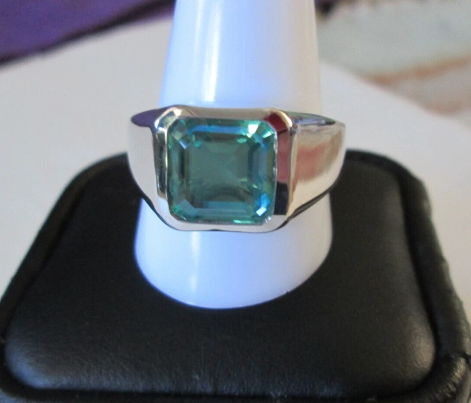 Anillo de platino de cuarzo pavo real con corte Asscher para hombre sobre plata de ley (talla 12) Foto 2 de 4