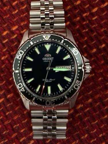 Orient Kamasu RA AA0004E19B Green Automatic Day Date Diver Men's Watch Used