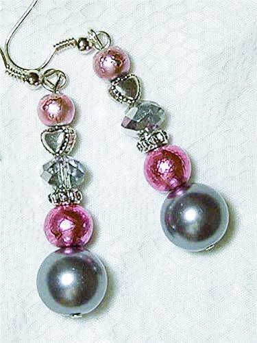PENDIENTES CYNTHIA LYNN "LOVE IS SWEET" ROSA GRIS CRISTAL PERLAS PLATA CORAZÓN - Imagen 1 de 1