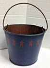 Primitive Distressed metal bucket pail handle country Americana USA blue red