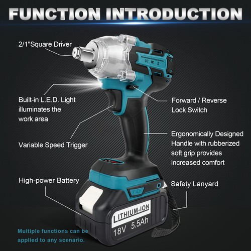 1/2'' Brushless Cordless Impact Wrench Rattle Gun Socket For Makita Battery 18V - Picture 12 of 23