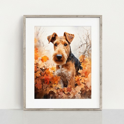Airedale Terrier in Autumn Print, Modern Watercolour Dog Painting, Pet Portrait - Picture 7 of 9