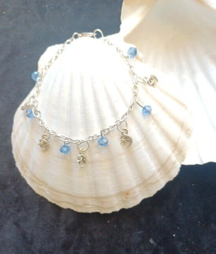 Silver plated Figaro charm bracelet with moon & star charms hand made free box - Picture 2 of 6