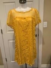 Laundry By Shelli Segal Dark Yellow Floral Embroidered Shift Dress, Size 12