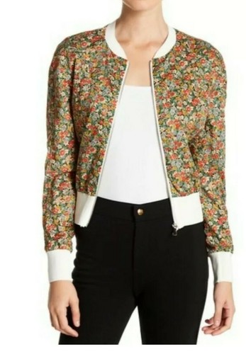 Cacharel TRENDY Floral Print Lightweight Bomber Women's Jacket 38 NWT $265