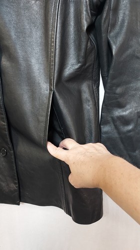 Vintage Black Leather Coat Size XL Lady Hathaway Long Lines Button Up Lined - Picture 12 of 19