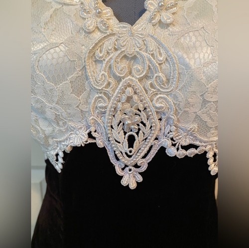 NWT Vintage 90’s Scott McClintock Black Velvet Ivory Lace Tea Dress 6 Christmas - Picture 8 of 9