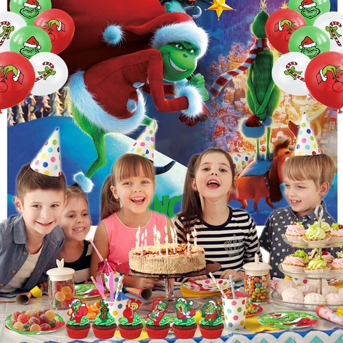 El Grinch Suministros de Fiesta Decoración de Navidad Set Platos Globos Banner 5x3 pies - Imagen 5 de 8