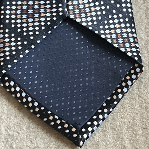Stanley Blacker Men's Necktie Black Geometric Pattern Silk 57” - Picture 6 of 8