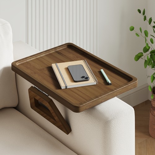 Bamboo Sofa Arm Rest Armchair Flexible Tray Folding Drink Holder Serving Table - Picture 9 of 62