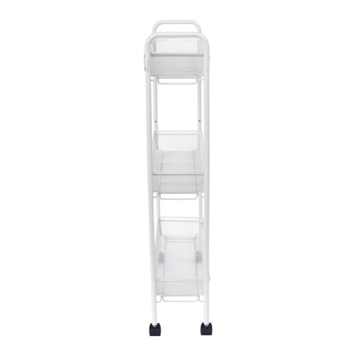 Slim 3-Shelf Rolling Bathroom Organization Cart with 2 Hooks, White - Picture 7 of 12