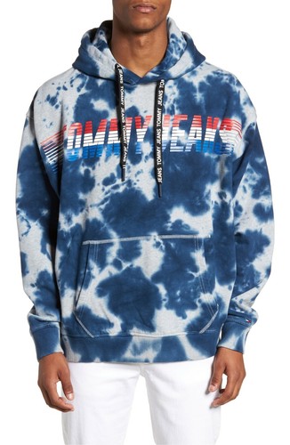 Tommy Jeans Men's Blue Vintage Tie Dye Logo Graphic Oversized Pullover  Hoodie | eBay