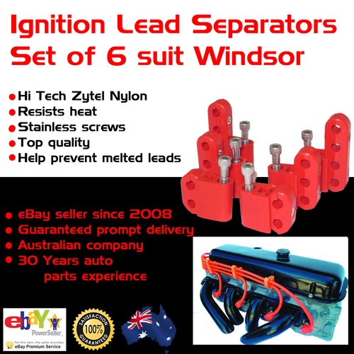 Red Ignition Lead Separators Brackets Mounts Stainless Screws Fits Ford Windsor  - Picture 1 of 2