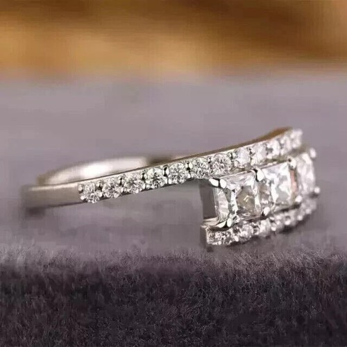 2Ct Princess Cut Lab-Created Diamond Women Engagement Ring 14k White Gold Plated - Picture 2 of 4