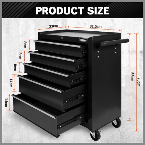5 Drawer Tool Box Cabinet Trolley Chest Garage Storage Organiser Toolbox Steel - Picture 3 of 17