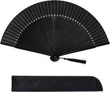 Hand Held Bamboo Silk Folding Fan, Chinese Japanese Handheld Fan with Tassel