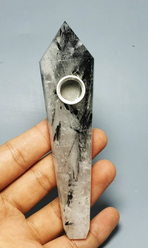 Natural Black Tourmaline  Quartz Crystal Wand Pipe - Picture 1 of 12