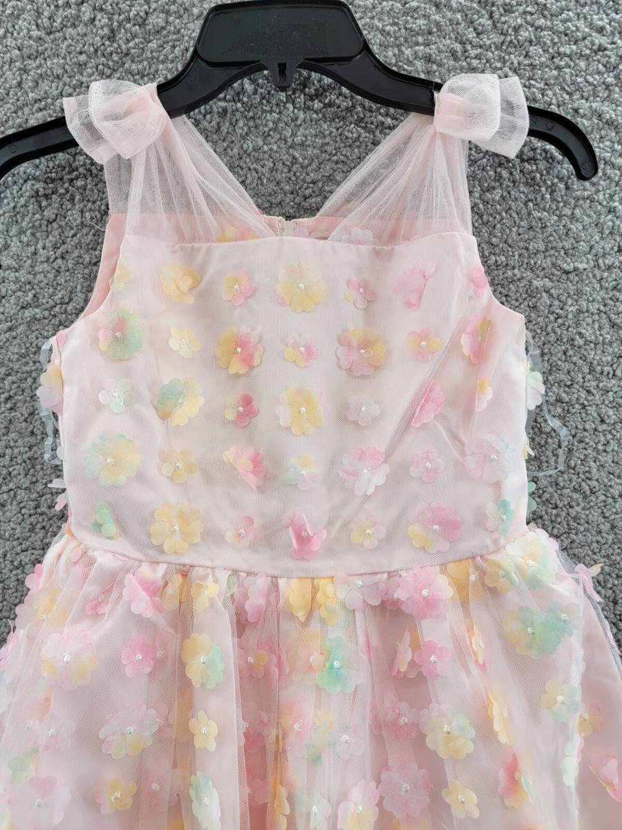 BLUSH by Us Angels Floral Mesh A line Dress Girls 8 Multi Back