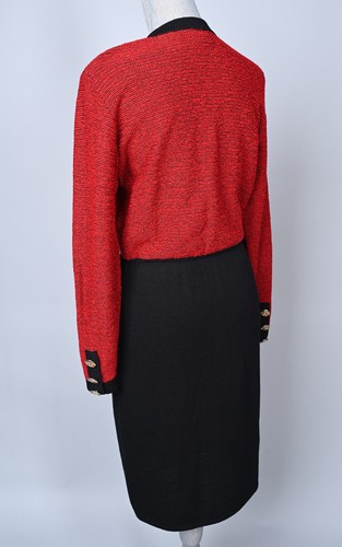 Vintage St. John for Saks Fifth Avenue Red Black Knit Long Sleeve Midi Dress 8 - Picture 7 of 10