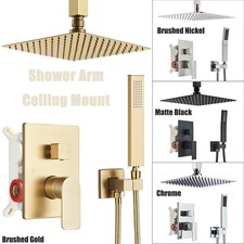 Bathroom Shower Faucet Set Rainfall Shower Head Combo System w/ Mixer Valve Kit