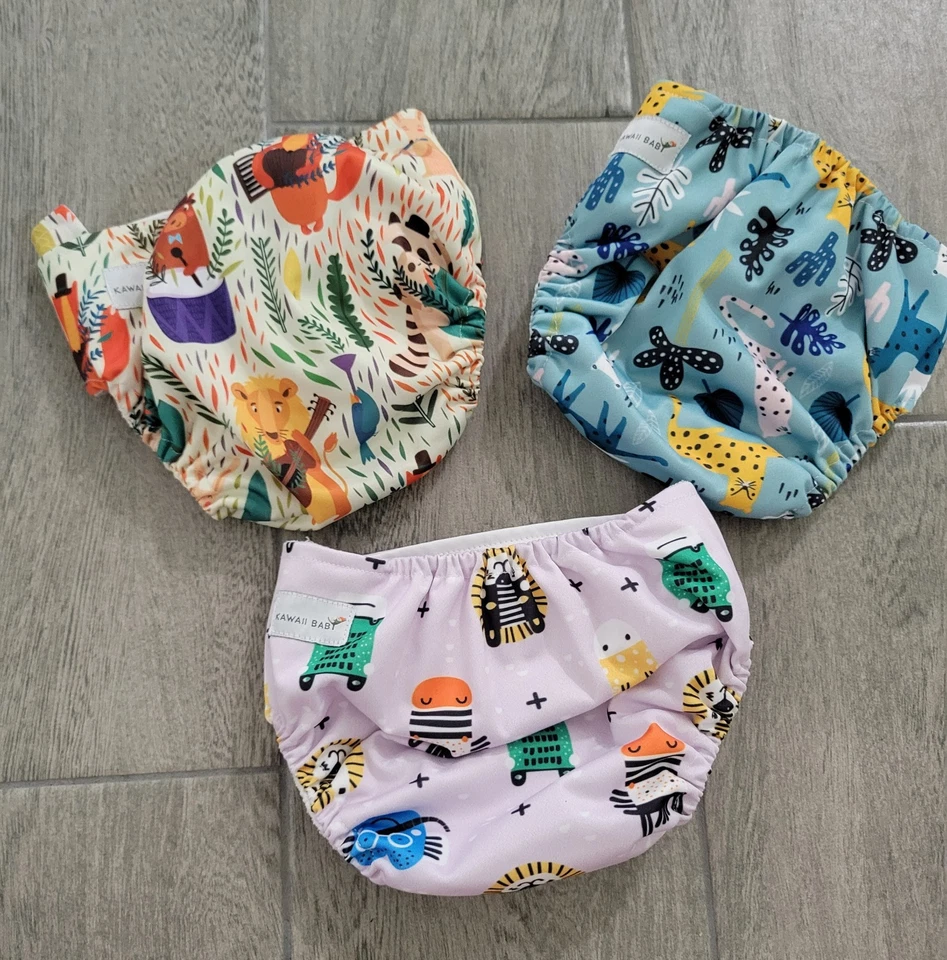 Juego de 3 fundas de pañales de tela estampadas de animales talla única para bebé KaWaii unisex Foto 2 de 3