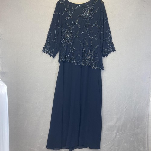 NWT JKara Beaded Formal Gown Dress Womens 18W Navy Blue Maxi Mother of the Bride - Picture 17 of 18