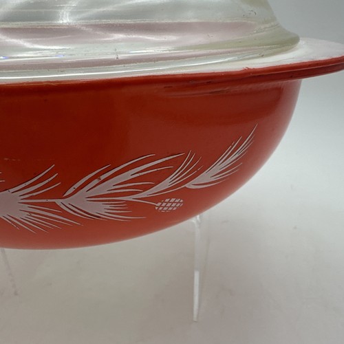 Pyrex HOLIDAY PINE CONE Promo Red W/ Lid 2 Quart 024 Casserole Dish Vintage RARE - Picture 6 of 24