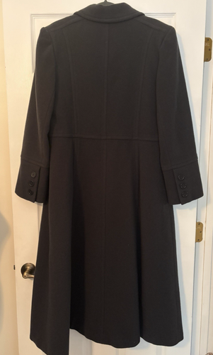 Abrigo Halston Negro Carbón 100% Lana Largo Completo Botón Delantero Talla 10 Rusia - Imagen 4 de 9