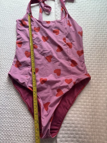 betsy johnson one piece Solid swimsuit NEW Bow Tie Straps Pink Hearts Medium - Picture 8 of 10