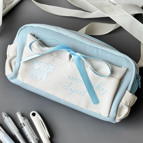 Large Capacity Pen Bag Ribbon Bow Stationery Organizer New Pencil Case Gift