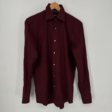 Hugo Boss Dress Shirt Mens 15.5 39 Maroon Formal Button Up Slim Fit Easy Iron